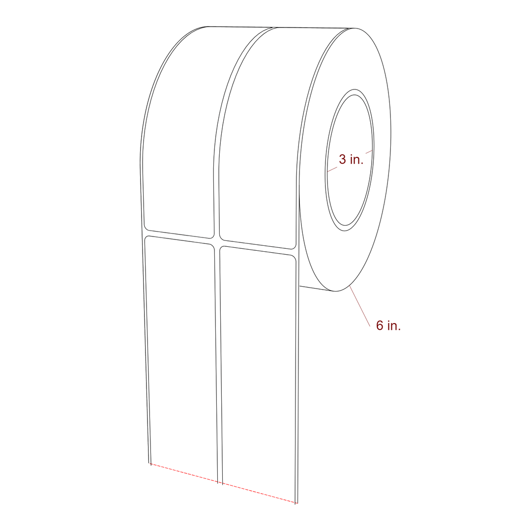 1.75 Inch x 6 Inch Rectangle Inkjet Label Roll - 3 Inch Core - 6 Inch Roll OD - 2Up - 3D Perspective