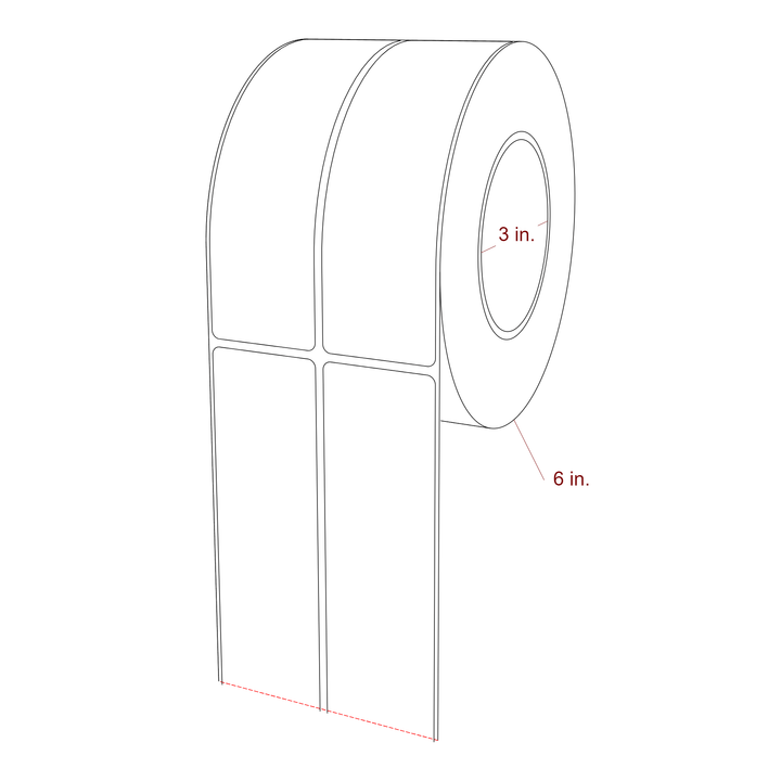 1.75 Inch x 6 Inch Rectangle Inkjet Label Roll - 3 Inch Core - 6 Inch Roll OD - 2Up - 3D Perspective