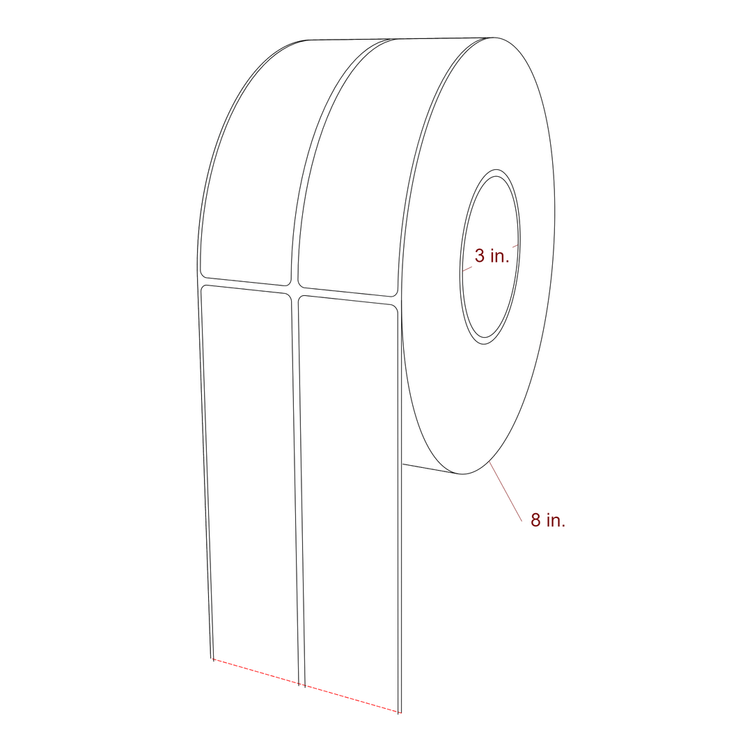 1.75 Inch x 6 Inch Rectangle Inkjet Label Roll - 3 Inch Core - 8 Inch Roll OD - 2Up - 3D Perspective