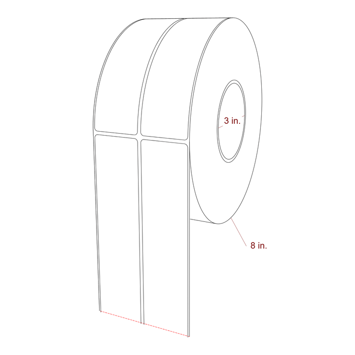1.75 Inch x 6 Inch Rectangle Inkjet Label Roll - 3 Inch Core - 8 Inch Roll OD - 2Up - 3D Perspective