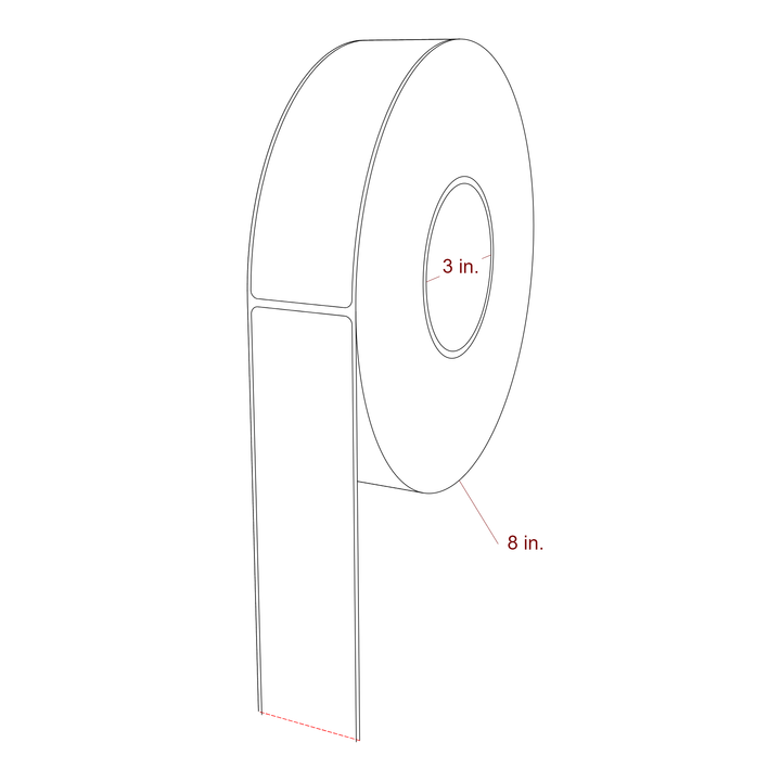 1.75 Inch x 6 Inch Rectangle Inkjet Label Roll - 3 Inch Core - 8 Inch Roll OD - 3D Perspective
