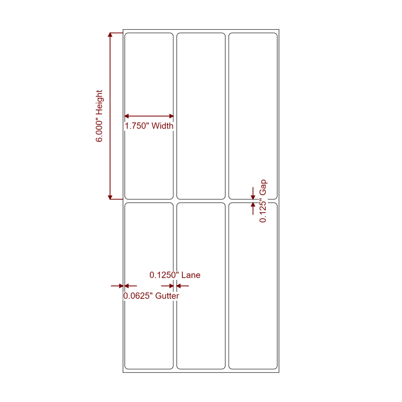 1.75" x 6" Inkjet Label Rolls | 3-Up | Fits Epson ColorWorks & Primera - Label Diagram