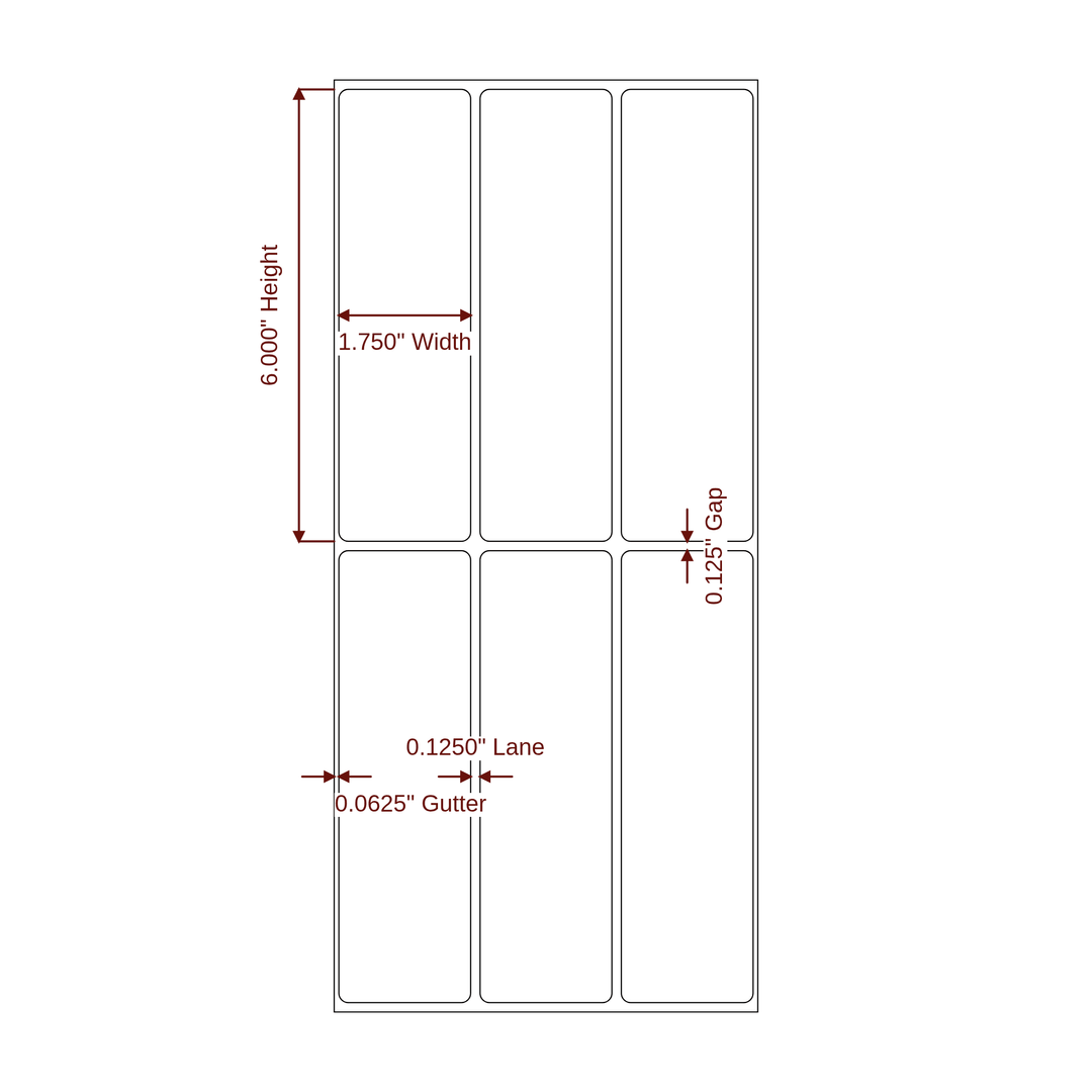 1.75" x 6" Rectangle Roll for Epson ColorWorks & Primera Printers; 1.75" x 6" Rectangle Label Diagram
