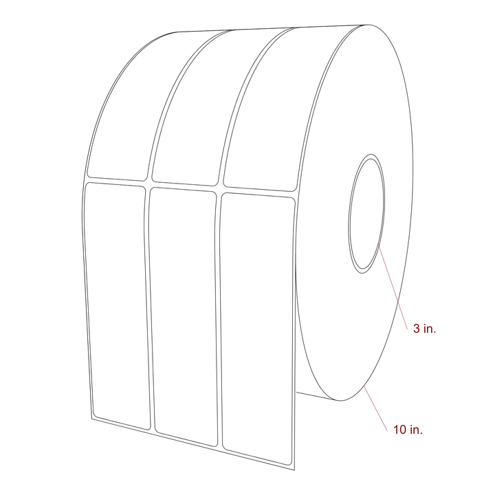 1.75 Inch x 6 Inch Rectangle Inkjet Label Roll - 3 Inch Core - 10 Inch Roll OD - 3Up - 3D Perspective