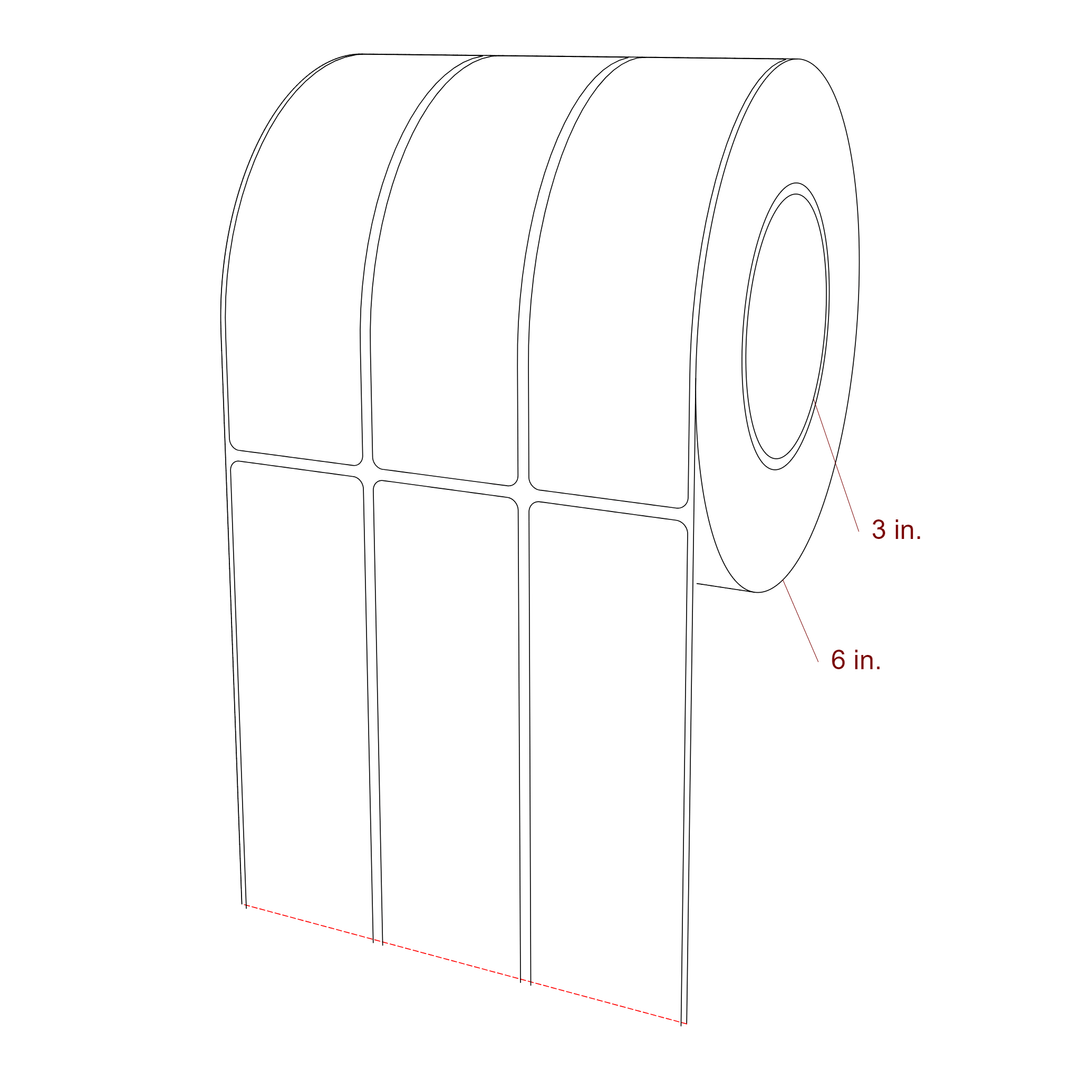 1.75 Inch x 6 Inch Rectangle Inkjet Label Roll - 3 Inch Core - 6 Inch Roll OD - 3Up - 3D Perspective