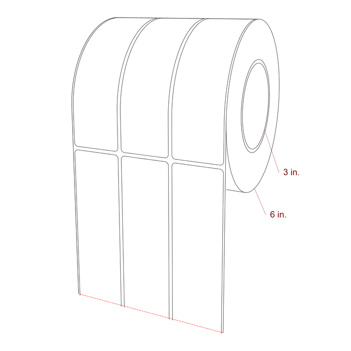 1.75 Inch x 6 Inch Rectangle Inkjet Label Roll - 3 Inch Core - 6 Inch Roll OD - 3Up - 3D Perspective
