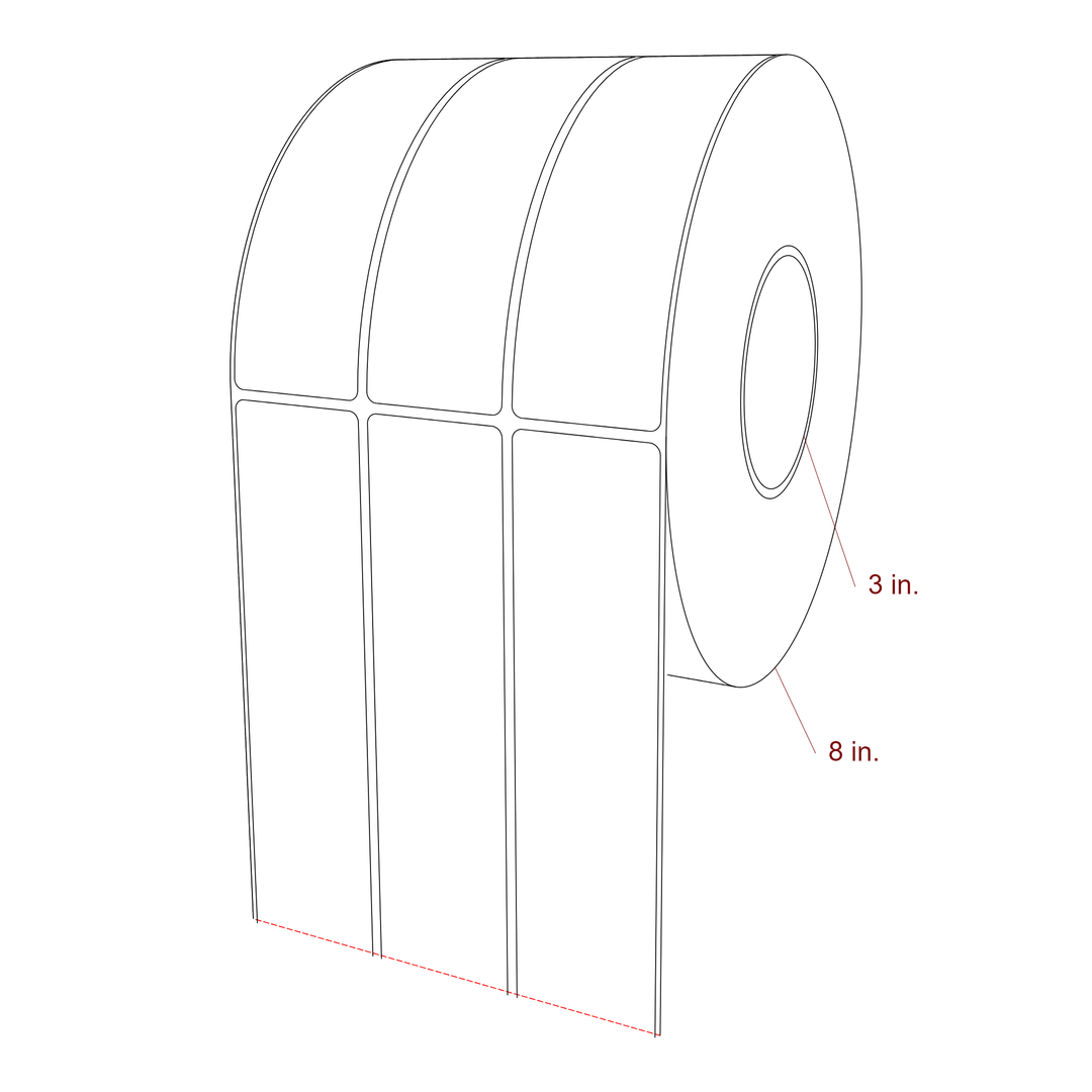 1.75 Inch x 6 Inch Rectangle Inkjet Label Roll - 3 Inch Core - 8 Inch Roll OD - 3Up - 3D Perspective