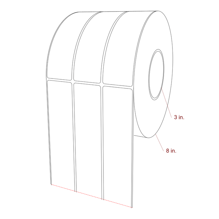1.75 Inch x 6 Inch Rectangle Inkjet Label Roll - 3 Inch Core - 8 Inch Roll OD - 3Up - 3D Perspective