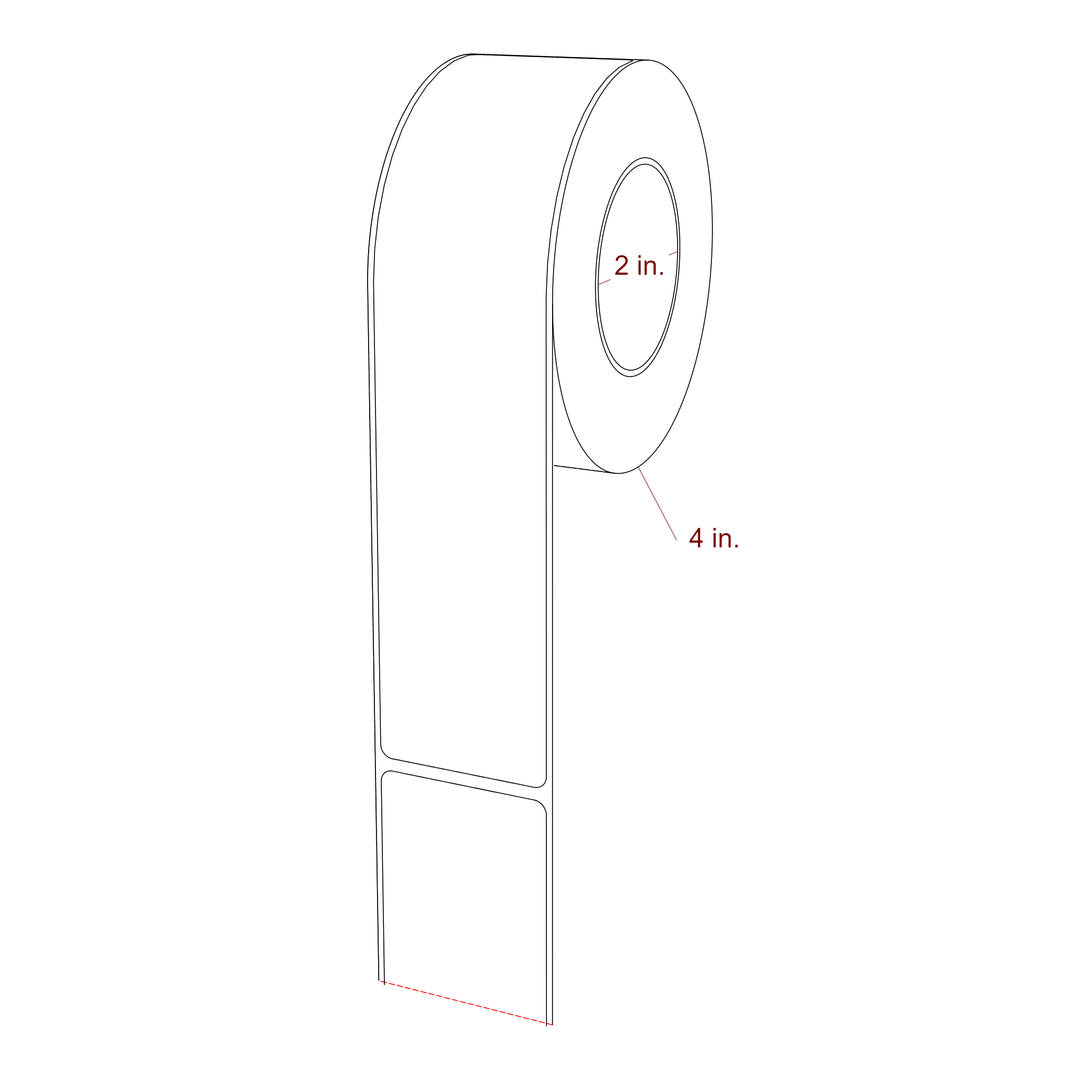 1.75 Inch x 7.75 Inch Rectangle Inkjet Label Roll - 2 Inch Core - 4 Inch Roll OD - 3D Perspective