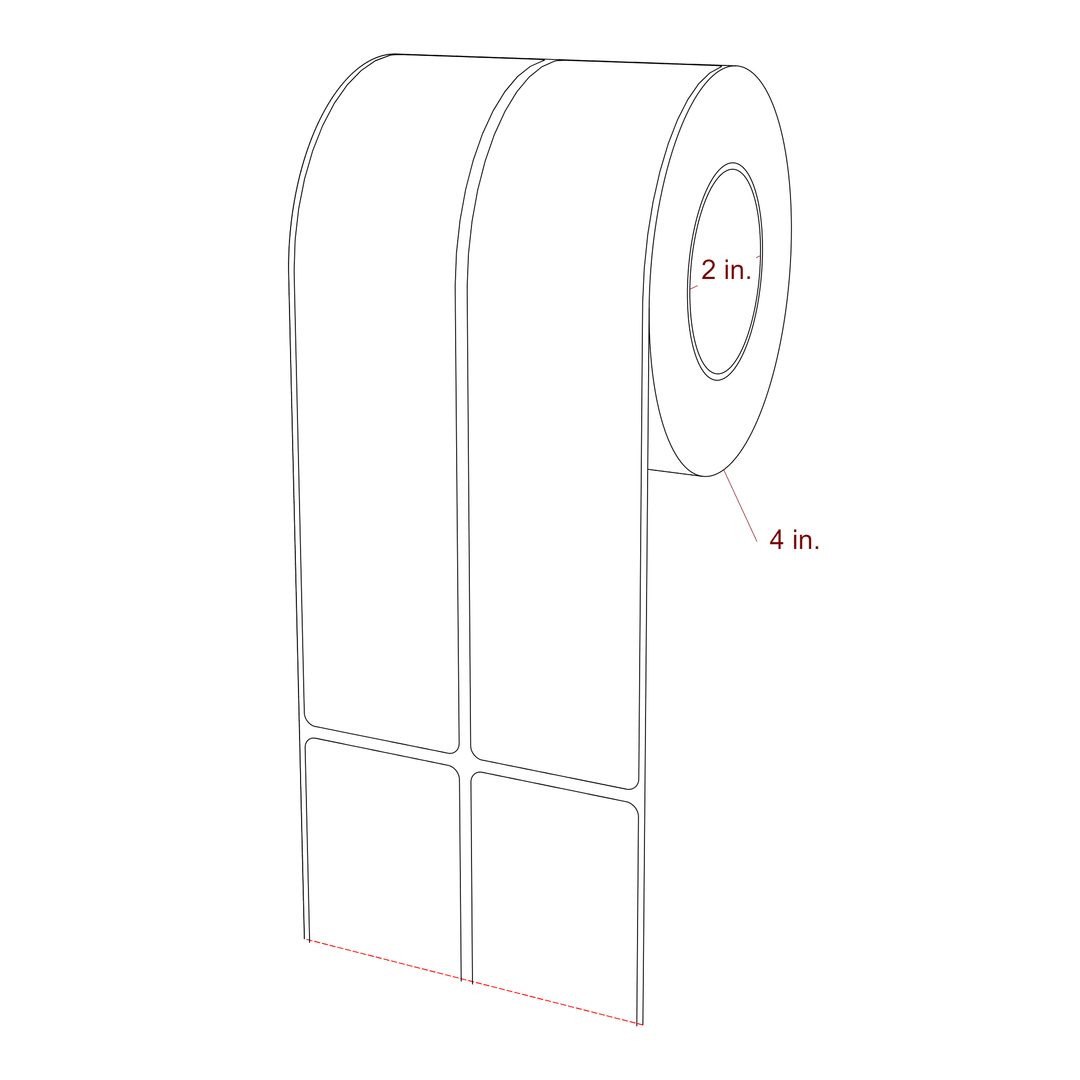1.75 Inch x 7.75 Inch Rectangle Inkjet Label Roll - 2 Inch Core - 4 Inch Roll OD - 2Up - 3D Perspective