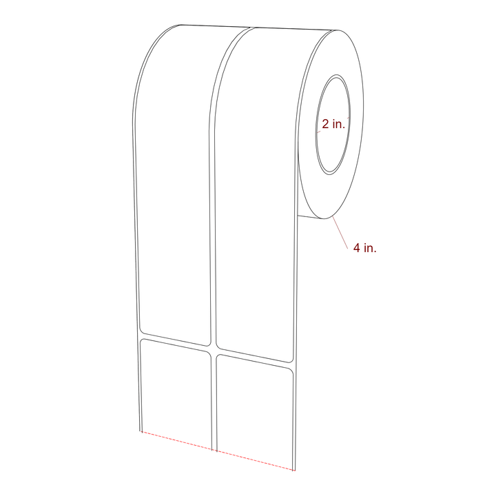 1.75 Inch x 7.75 Inch Rectangle Inkjet Label Roll - 2 Inch Core - 4 Inch Roll OD - 2Up - 3D Perspective