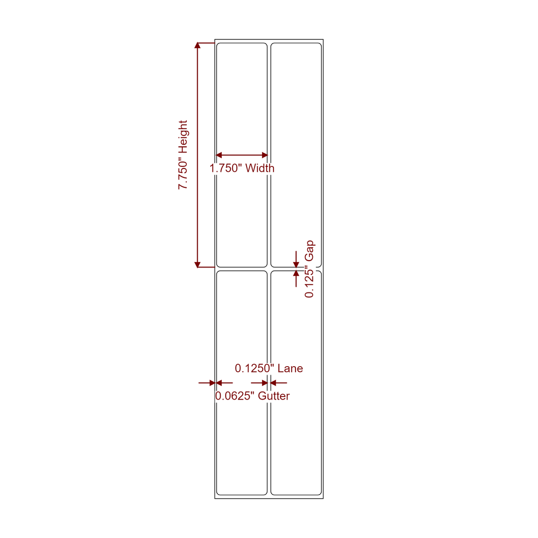 1.75 Inch x 7.75 Inch Rectangle Inkjet Label Roll - 2Up - 2D Drawing