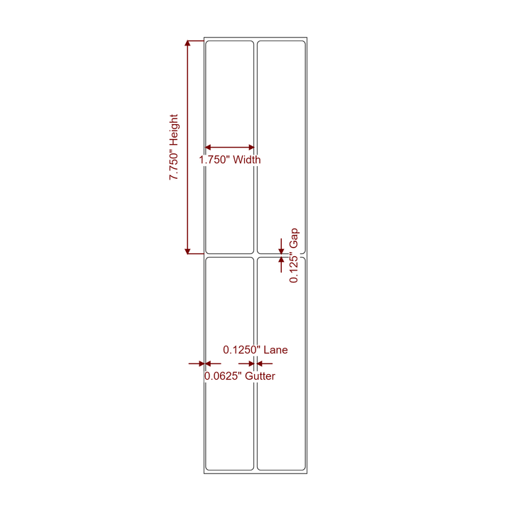 1.75 Inch x 7.75 Inch Rectangle Inkjet Label Roll - 2Up - 2D Drawing