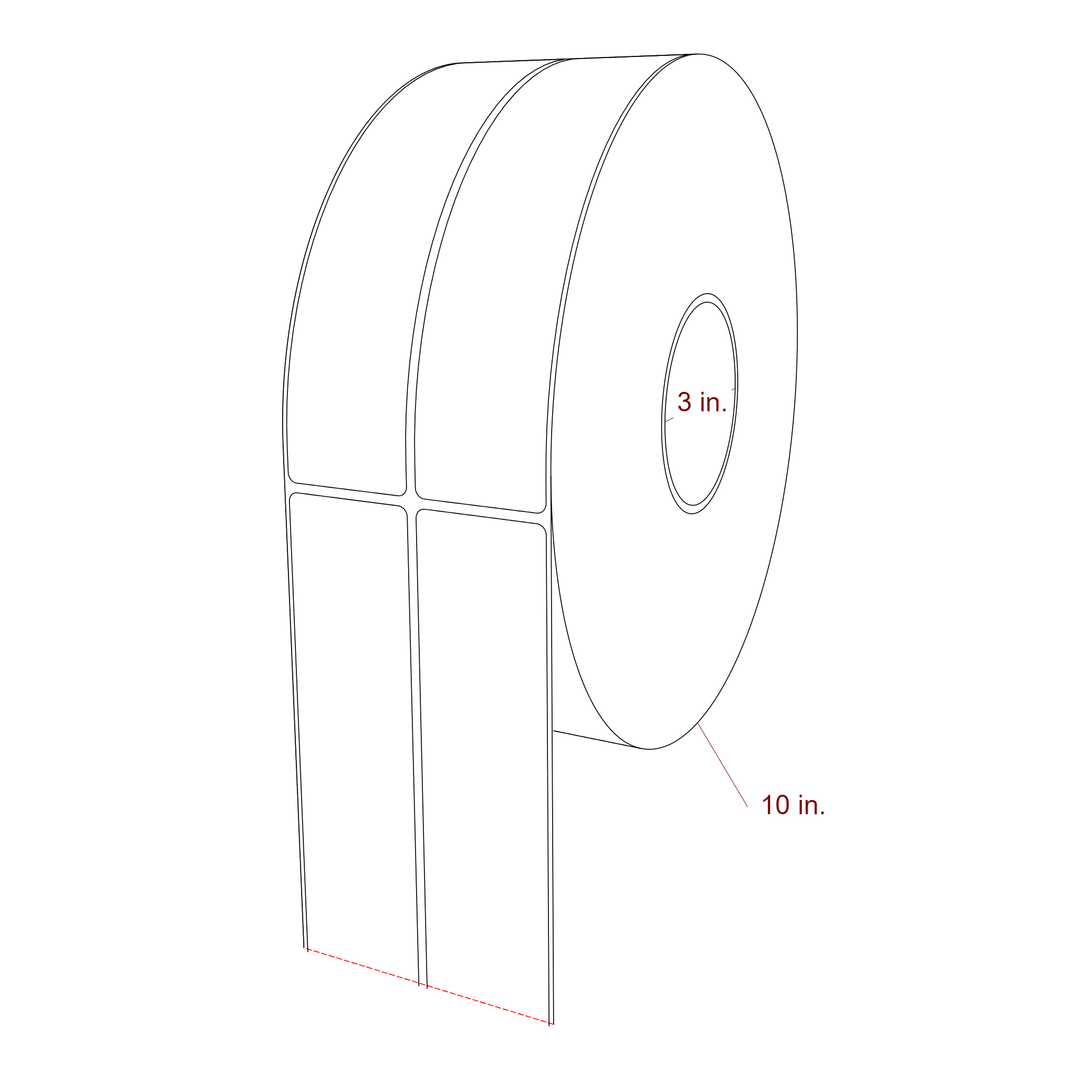 1.75 Inch x 7.75 Inch Rectangle Inkjet Label Roll - 3 Inch Core - 10 Inch Roll OD - 2Up - 3D Perspective