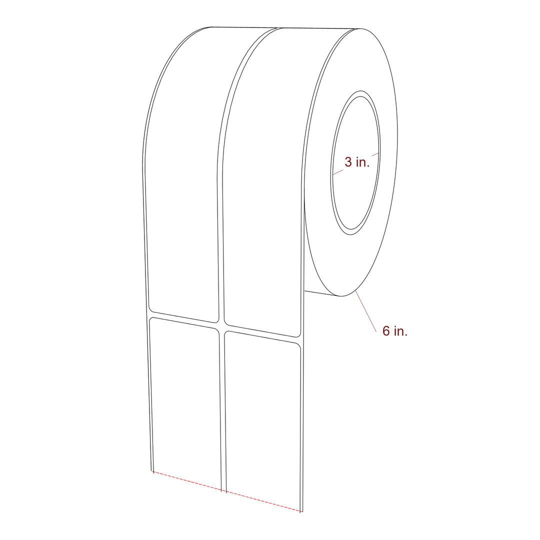 1.75 Inch x 7.75 Inch Rectangle Inkjet Label Roll - 3 Inch Core - 6 Inch Roll OD - 2Up - 3D Perspective