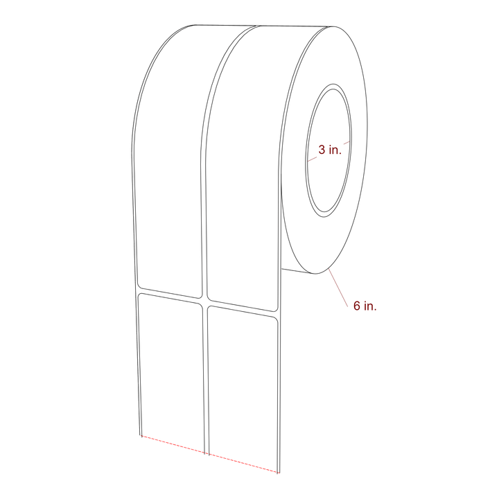 1.75 Inch x 7.75 Inch Rectangle Inkjet Label Roll - 3 Inch Core - 6 Inch Roll OD - 2Up - 3D Perspective