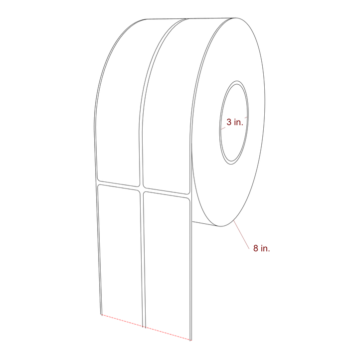 1.75 Inch x 7.75 Inch Rectangle Inkjet Label Roll - 3 Inch Core - 8 Inch Roll OD - 2Up - 3D Perspective