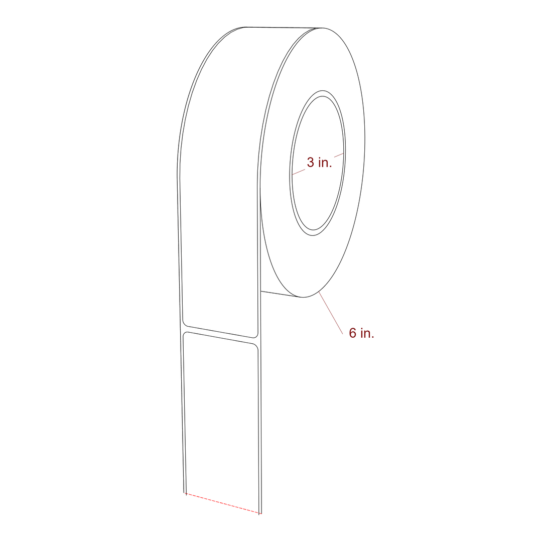 1.75 Inch x 7.75 Inch Rectangle Inkjet Label Roll - 3 Inch Core - 6 Inch Roll OD - 3D Perspective