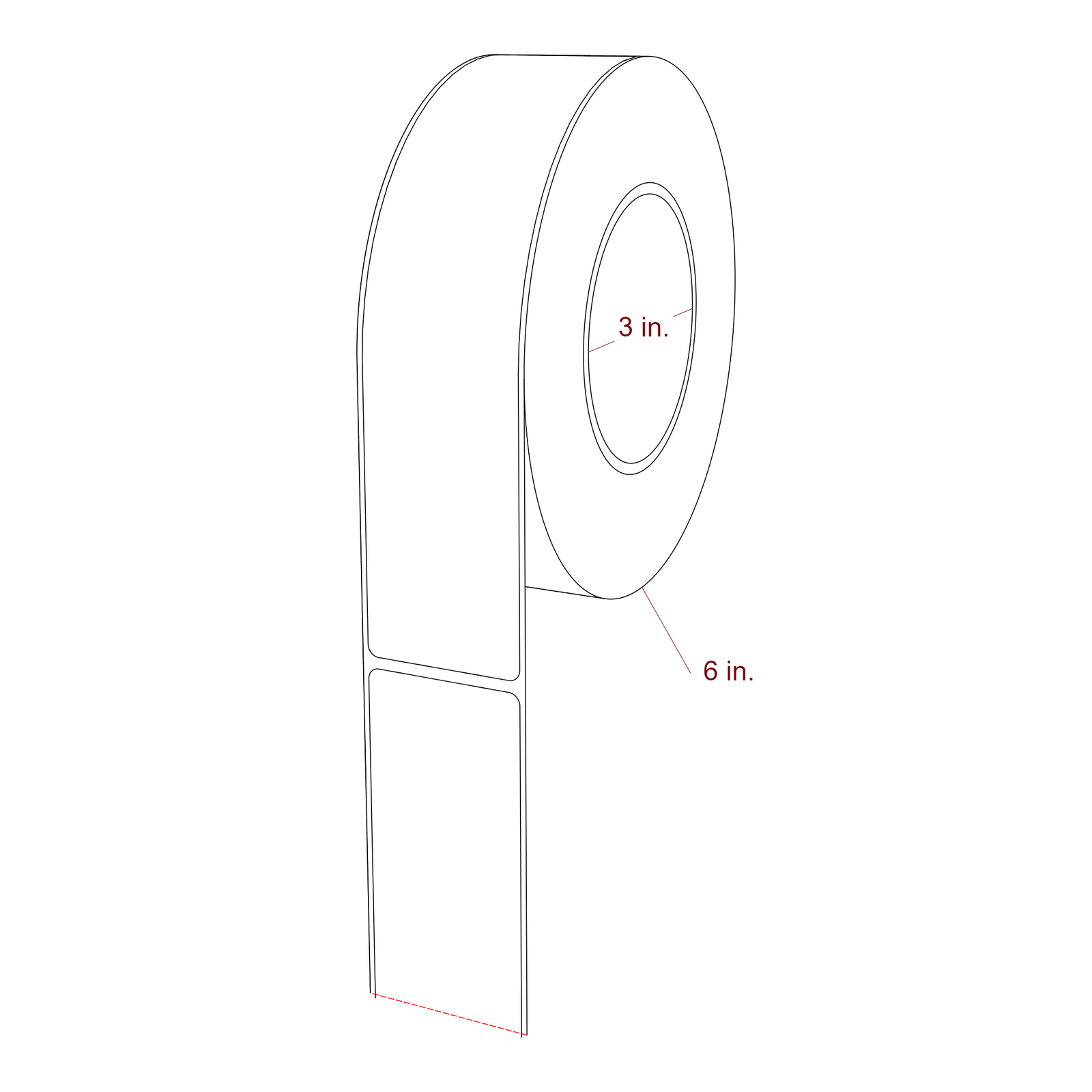 1.75 Inch x 7.75 Inch Rectangle Inkjet Label Roll - 3 Inch Core - 6 Inch Roll OD - 3D Perspective