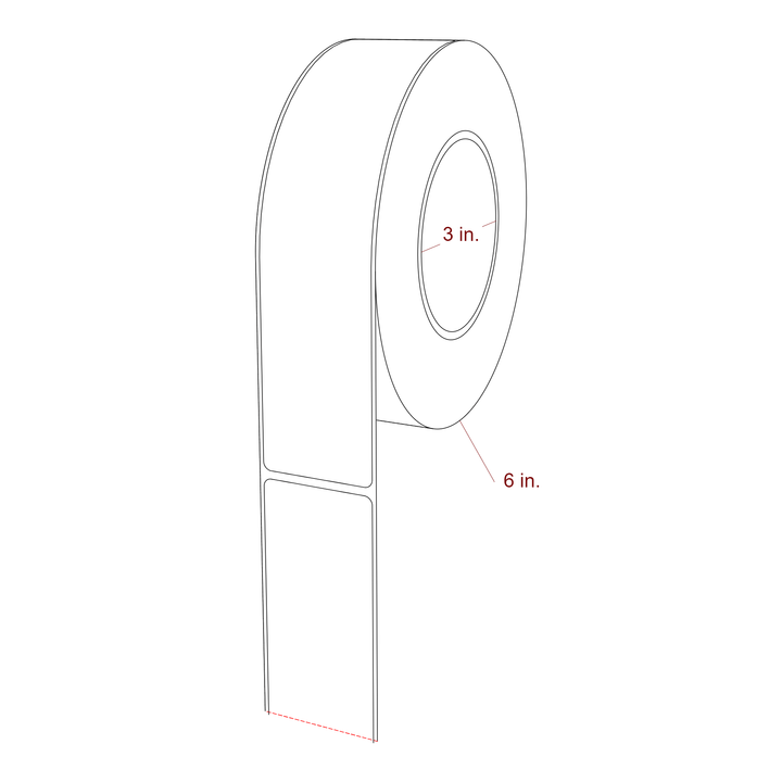 1.75 Inch x 7.75 Inch Rectangle Inkjet Label Roll - 3 Inch Core - 6 Inch Roll OD - 3D Perspective