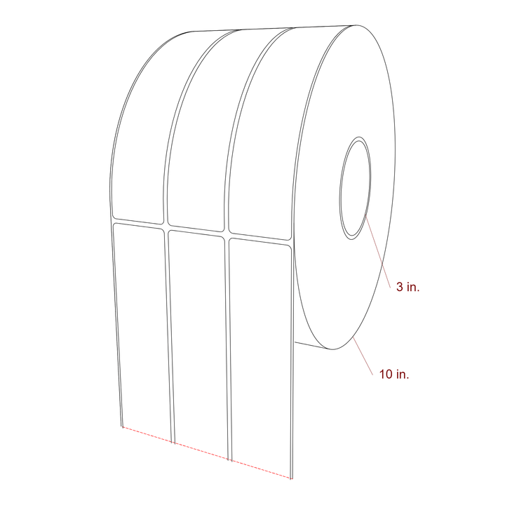 1.75 Inch x 7.75 Inch Rectangle Inkjet Label Roll - 3 Inch Core - 10 Inch Roll OD - 3Up - 3D Perspective
