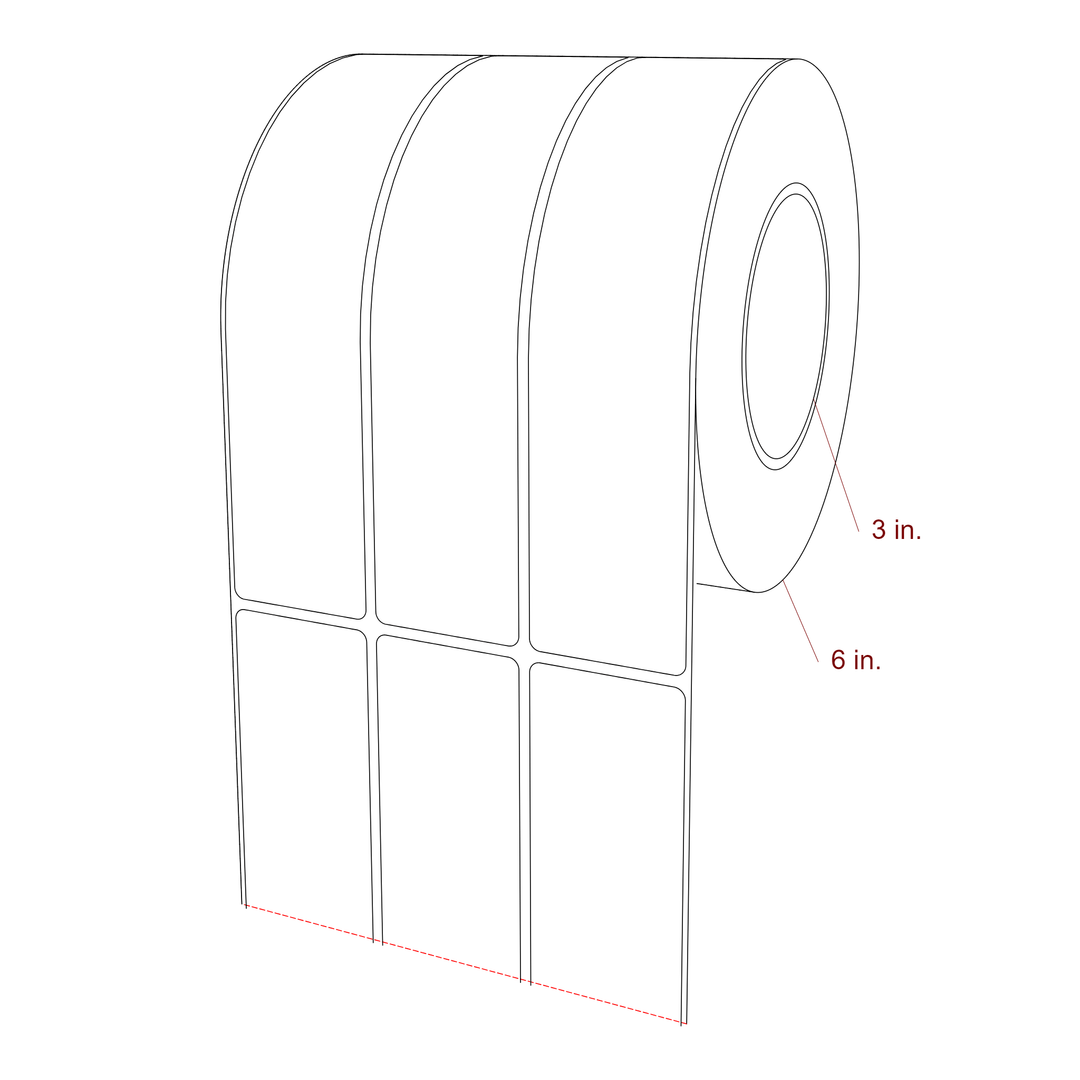 1.75 Inch x 7.75 Inch Rectangle Inkjet Label Roll - 3 Inch Core - 6 Inch Roll OD - 3Up - 3D Perspective