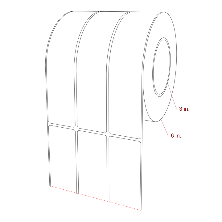 1.75 Inch x 7.75 Inch Rectangle Inkjet Label Roll - 3 Inch Core - 6 Inch Roll OD - 3Up - 3D Perspective