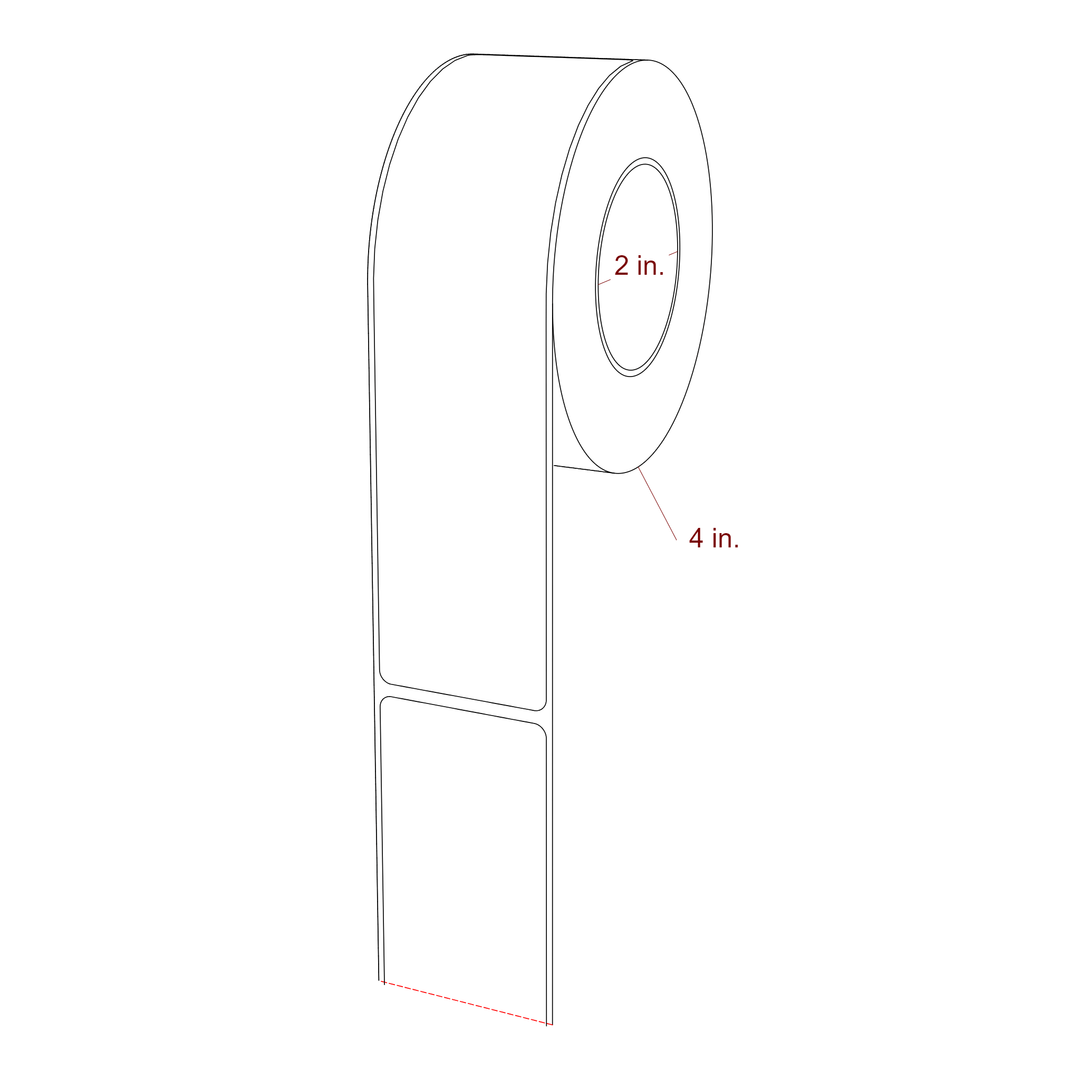 1.75 Inch x 7 Inch Rectangle Inkjet Label Roll - 2 Inch Core - 4 Inch Roll OD - 3D Perspective