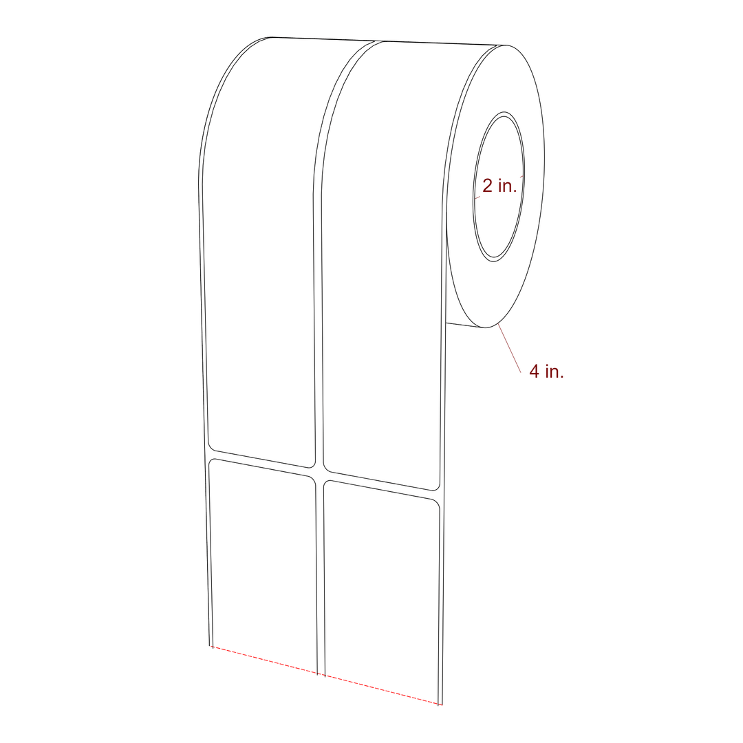 1.75 Inch x 7 Inch Rectangle Inkjet Label Roll - 2 Inch Core - 4 Inch Roll OD - 2Up - 3D Perspective