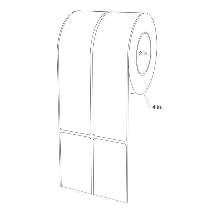 1.75 Inch x 7 Inch Rectangle Inkjet Label Roll - 2 Inch Core - 4 Inch Roll OD - 2Up - 3D Perspective