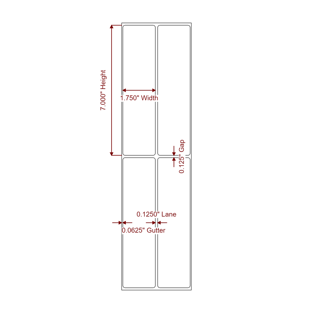1.75 Inch x 7 Inch Rectangle Inkjet Label Roll - 2Up - 2D Drawing
