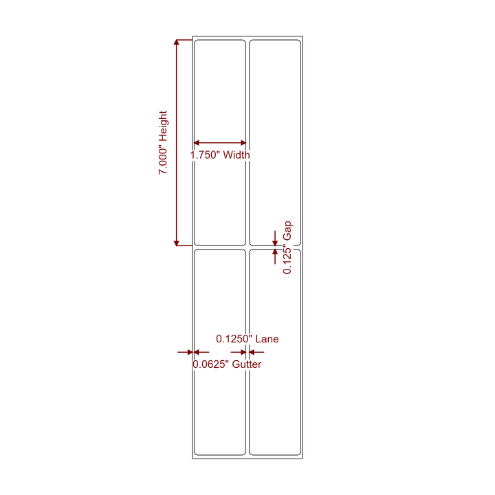 1.75 Inch x 7 Inch Rectangle Inkjet Label Roll - 2Up - 2D Drawing