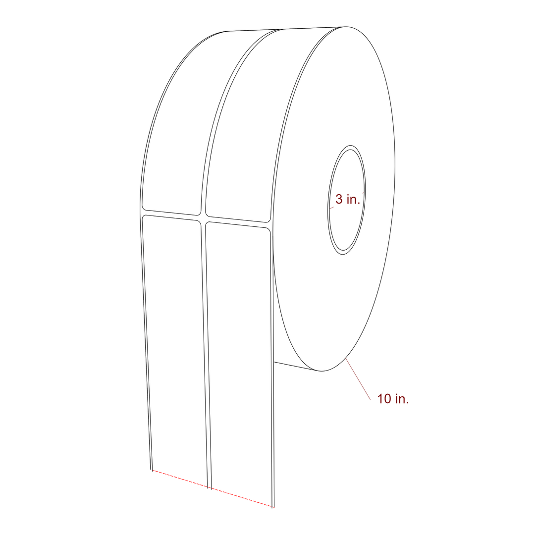 1.75 Inch x 7 Inch Rectangle Inkjet Label Roll - 3 Inch Core - 10 Inch Roll OD - 2Up - 3D Perspective