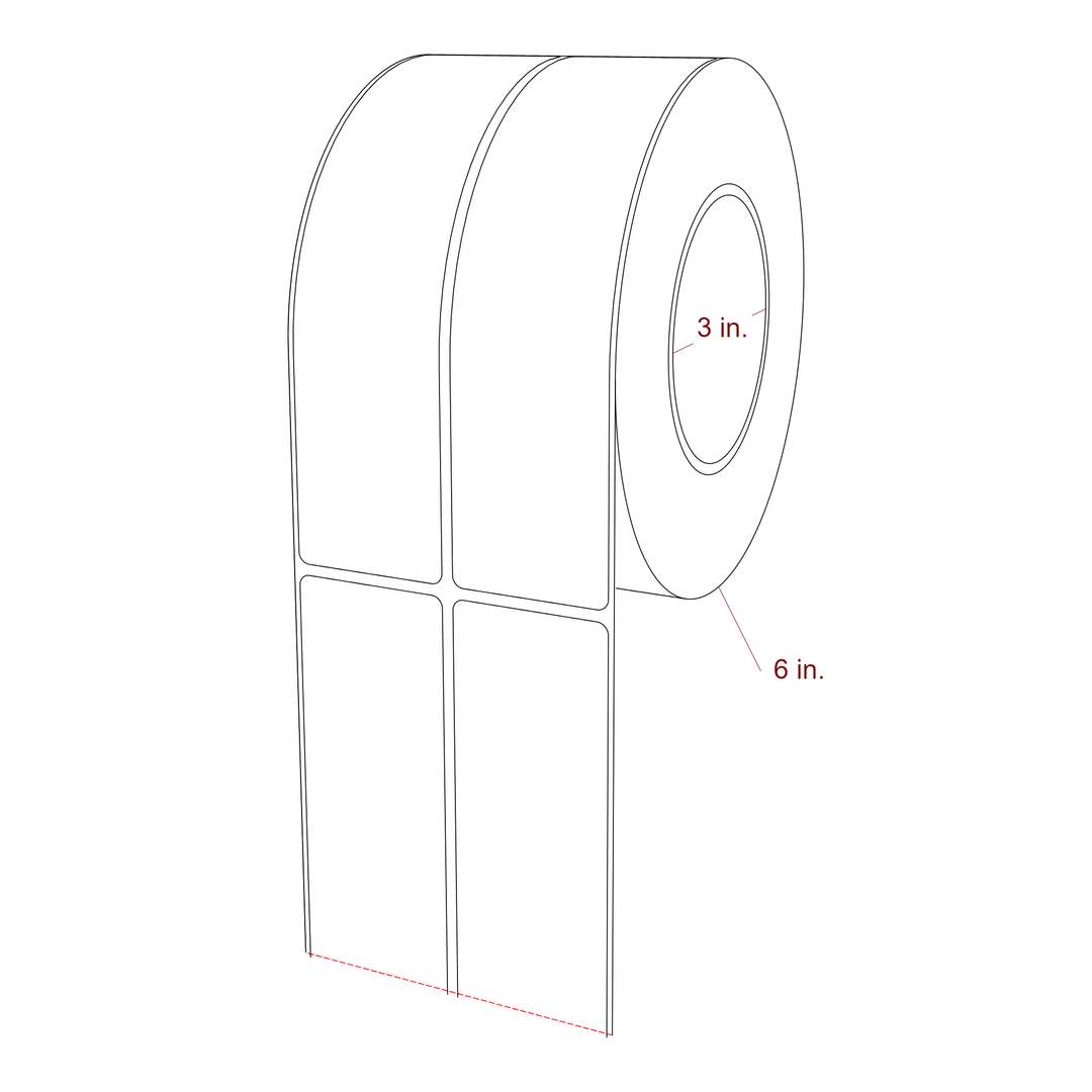 1.75 Inch x 7 Inch Rectangle Inkjet Label Roll - 3 Inch Core - 6 Inch Roll OD - 2Up - 3D Perspective
