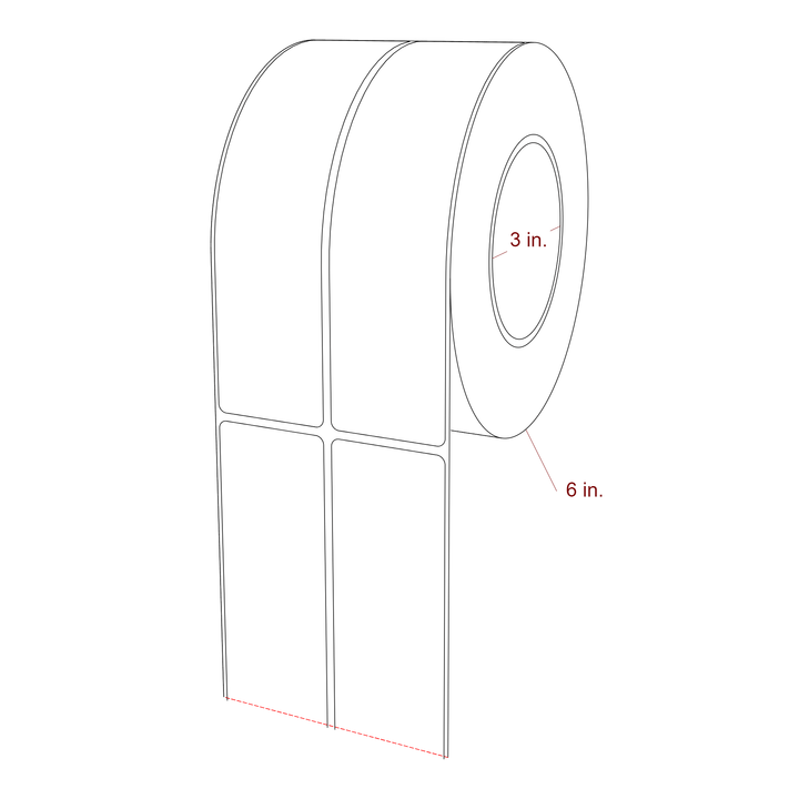 1.75 Inch x 7 Inch Rectangle Inkjet Label Roll - 3 Inch Core - 6 Inch Roll OD - 2Up - 3D Perspective