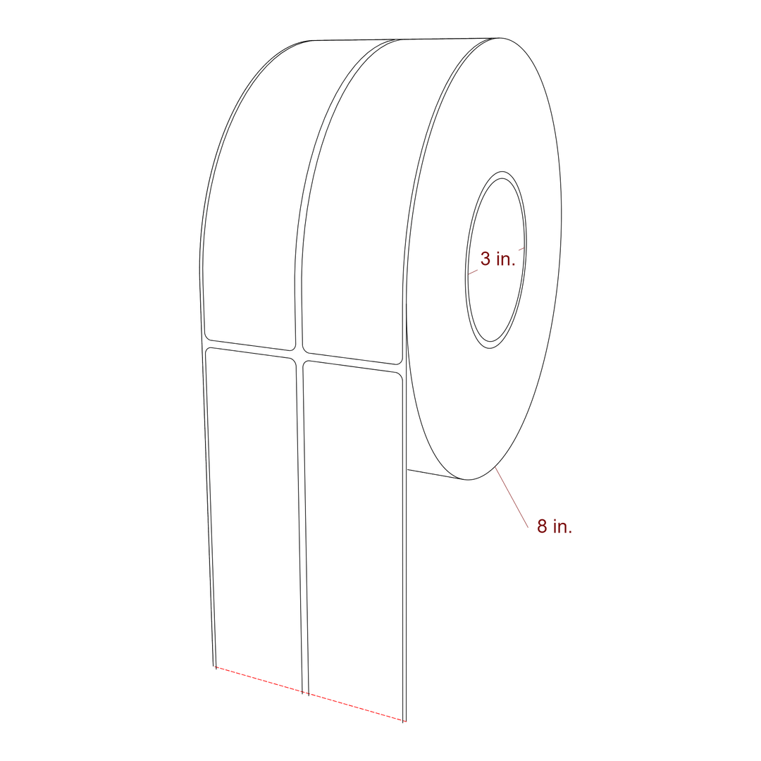 1.75 Inch x 7 Inch Rectangle Inkjet Label Roll - 3 Inch Core - 8 Inch Roll OD - 2Up - 3D Perspective