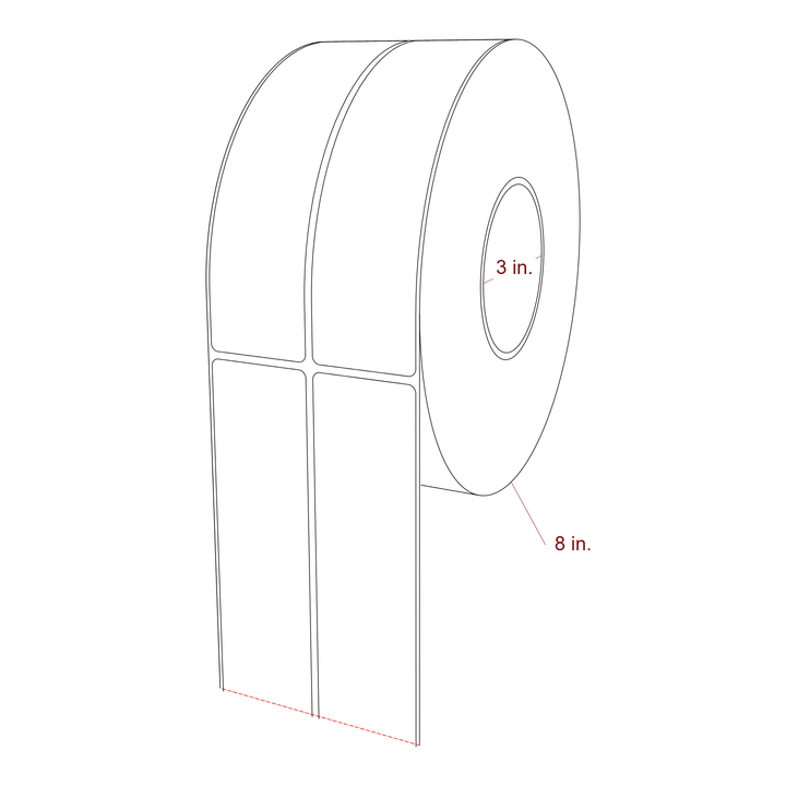 1.75 Inch x 7 Inch Rectangle Inkjet Label Roll - 3 Inch Core - 8 Inch Roll OD - 2Up - 3D Perspective