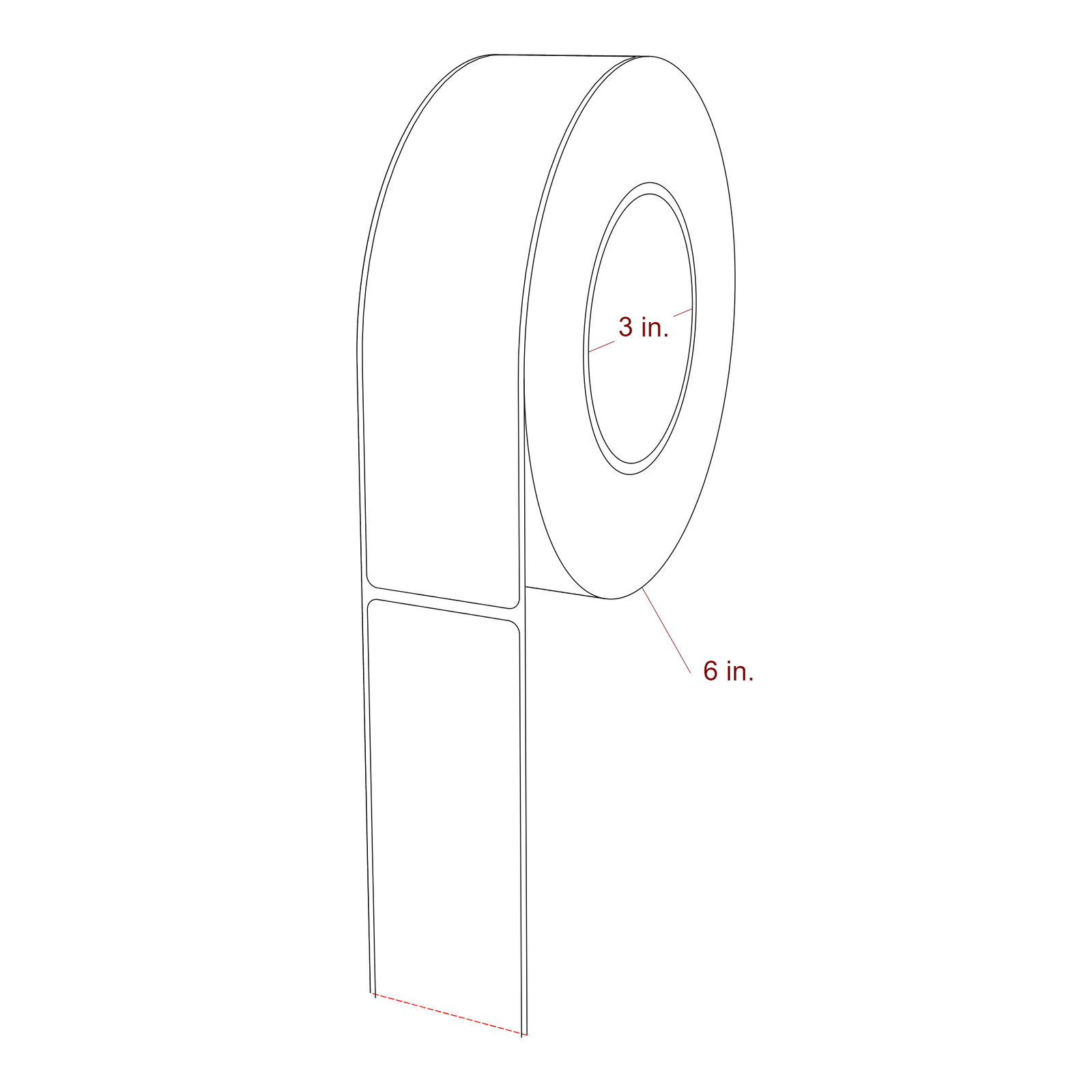 1.75 Inch x 7 Inch Rectangle Inkjet Label Roll - 3 Inch Core - 6 Inch Roll OD - 3D Perspective