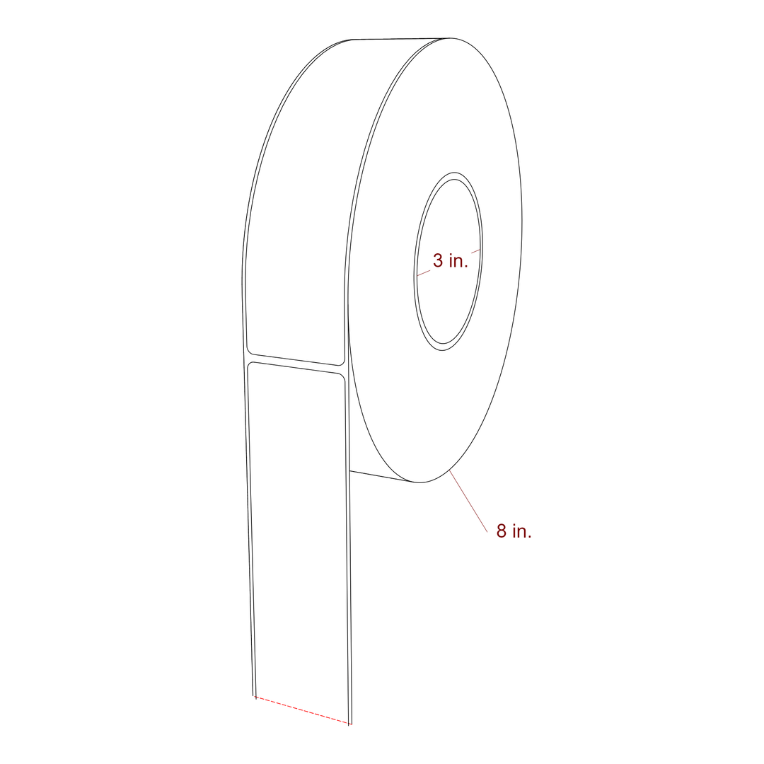 1.75 Inch x 7 Inch Rectangle Inkjet Label Roll - 3 Inch Core - 8 Inch Roll OD - 3D Perspective