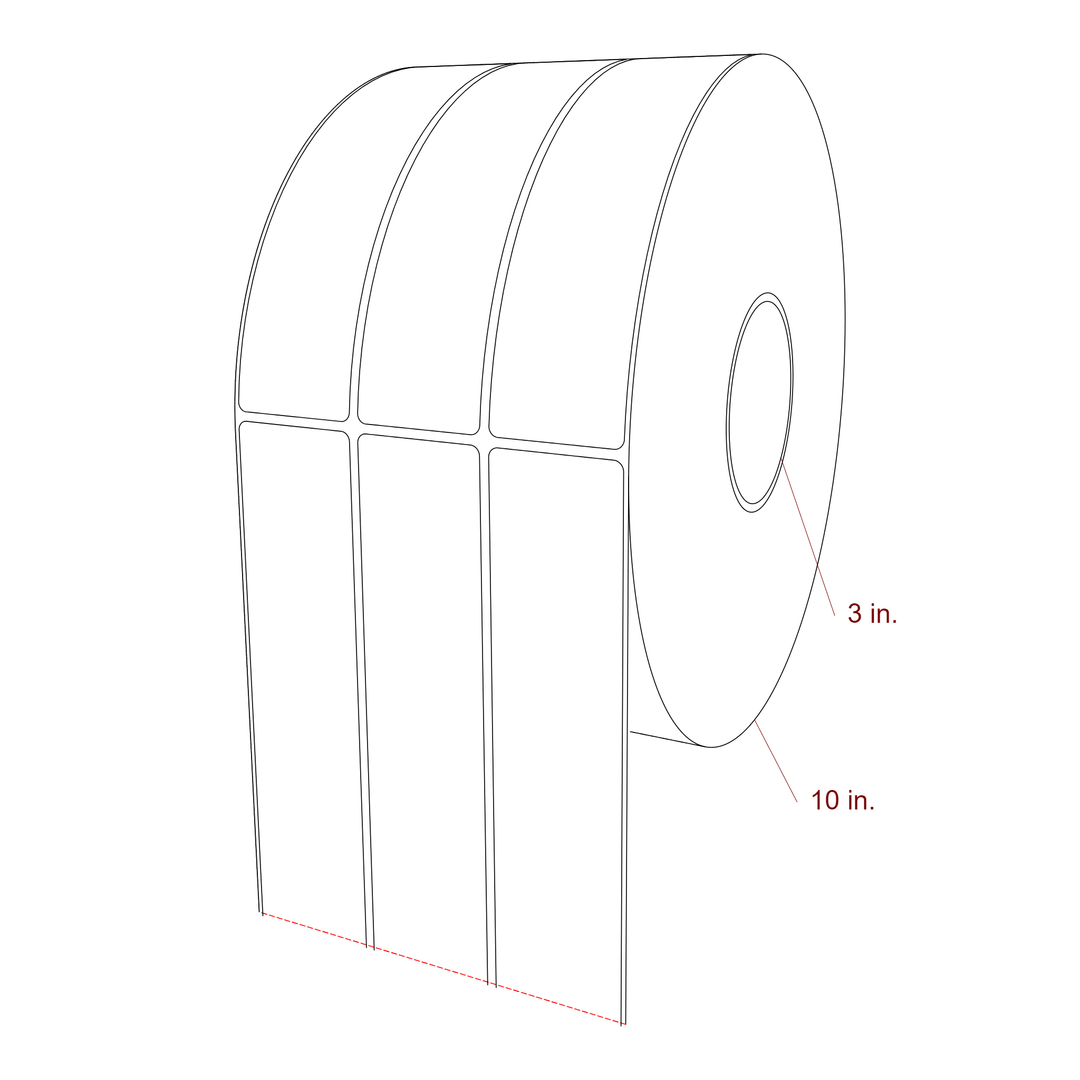 1.75 Inch x 7 Inch Rectangle Inkjet Label Roll - 3 Inch Core - 10 Inch Roll OD - 3Up - 3D Perspective