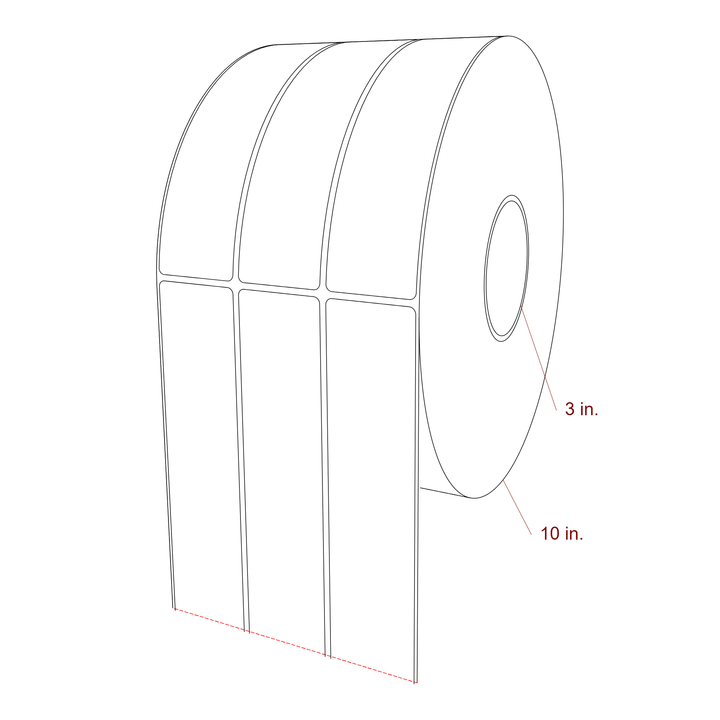 1.75 Inch x 7 Inch Rectangle Inkjet Label Roll - 3 Inch Core - 10 Inch Roll OD - 3Up - 3D Perspective