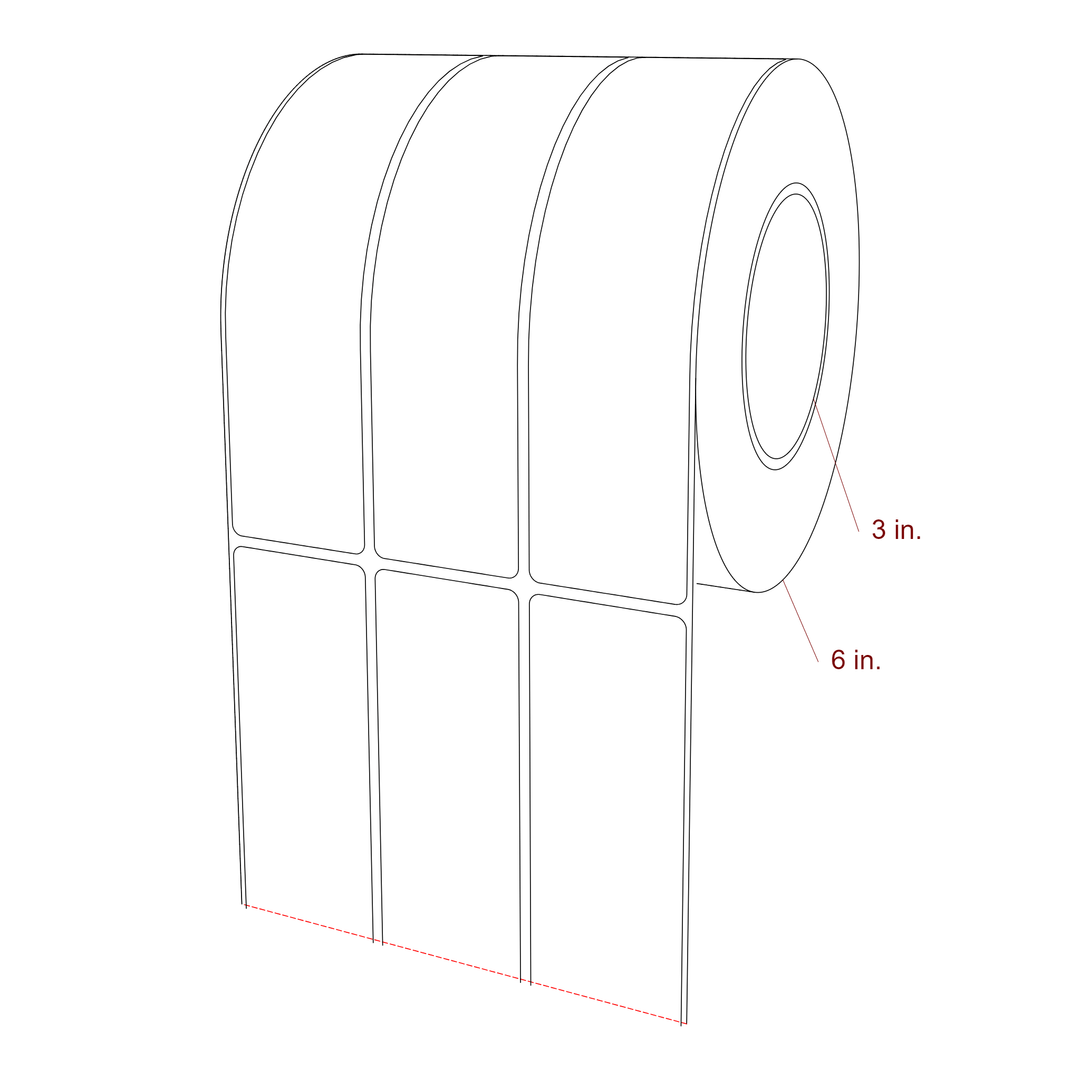 1.75 Inch x 7 Inch Rectangle Inkjet Label Roll - 3 Inch Core - 6 Inch Roll OD - 3Up - 3D Perspective