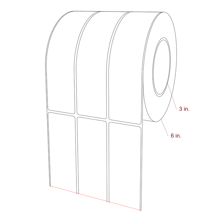 1.75 Inch x 7 Inch Rectangle Inkjet Label Roll - 3 Inch Core - 6 Inch Roll OD - 3Up - 3D Perspective