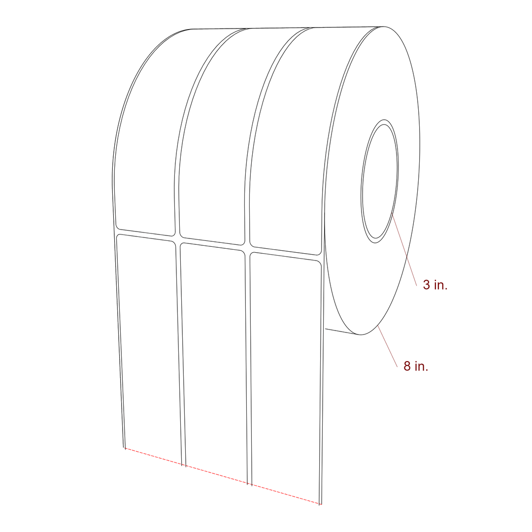 1.75 Inch x 7 Inch Rectangle Inkjet Label Roll - 3 Inch Core - 8 Inch Roll OD - 3Up - 3D Perspective