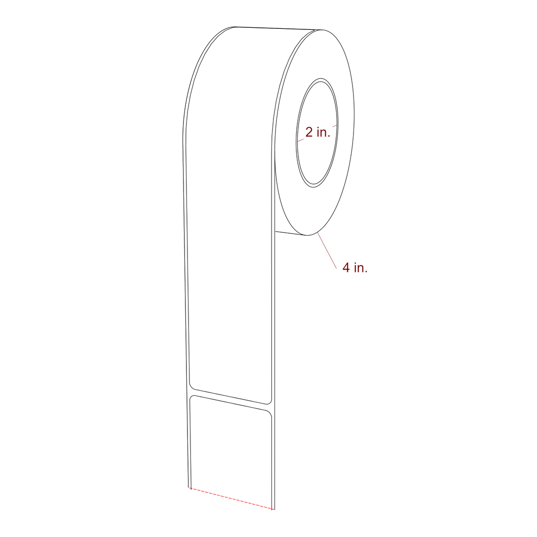 1.75 Inch x 8 Inch Rectangle Inkjet Label Roll - 2 Inch Core - 4 Inch Roll OD - 3D Perspective