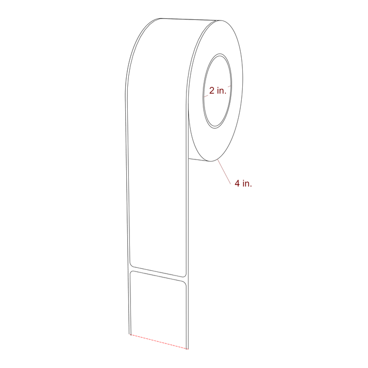 1.75 Inch x 8 Inch Rectangle Inkjet Label Roll - 2 Inch Core - 4 Inch Roll OD - 3D Perspective