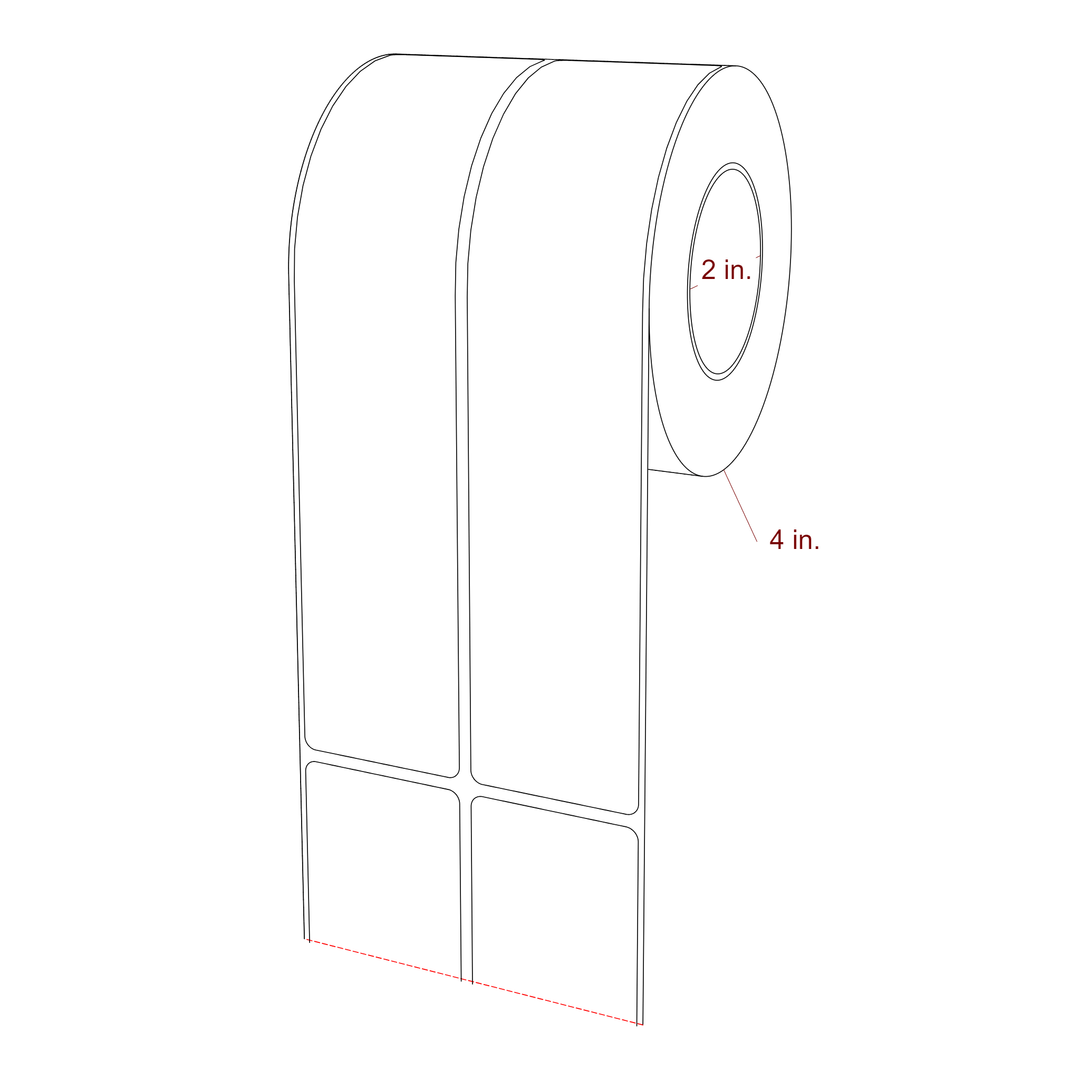 1.75 Inch x 8 Inch Rectangle Inkjet Label Roll - 2 Inch Core - 4 Inch Roll OD - 2Up - 3D Perspective