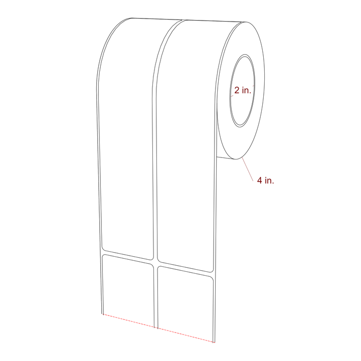 1.75 Inch x 8 Inch Rectangle Inkjet Label Roll - 2 Inch Core - 4 Inch Roll OD - 2Up - 3D Perspective
