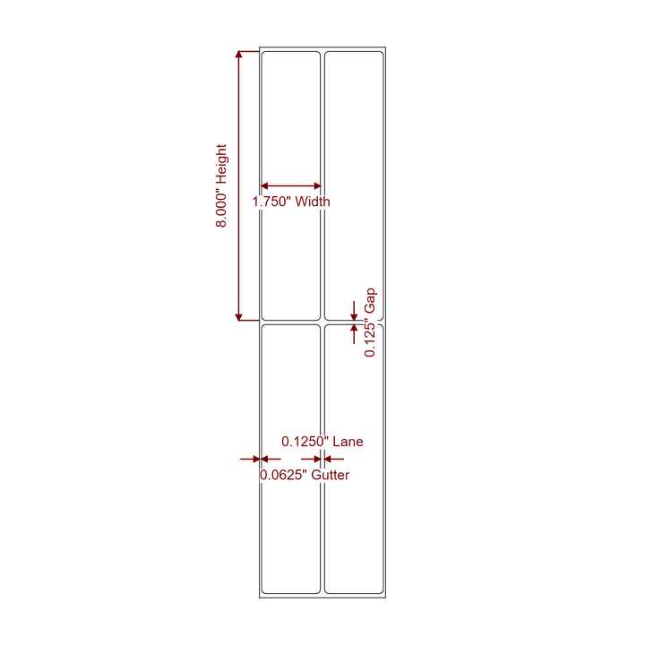 1.75 Inch x 8 Inch Rectangle Inkjet Label Roll - 2Up - 2D Drawing