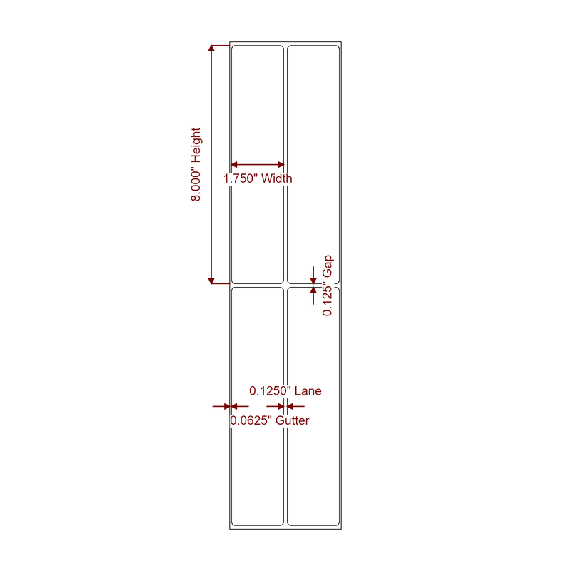 1.75" x 8" Inkjet Label Rolls | 2-Up | Fits Epson ColorWorks & Primera - Label Diagram